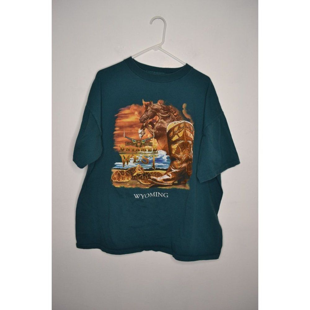 Wyoming Untamed West Men's 2XL Green Short Sleeve T-Shirt USA